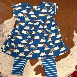 Hanna Andersson Blue Rainbow Dress with Striped Leggings, Size 2T